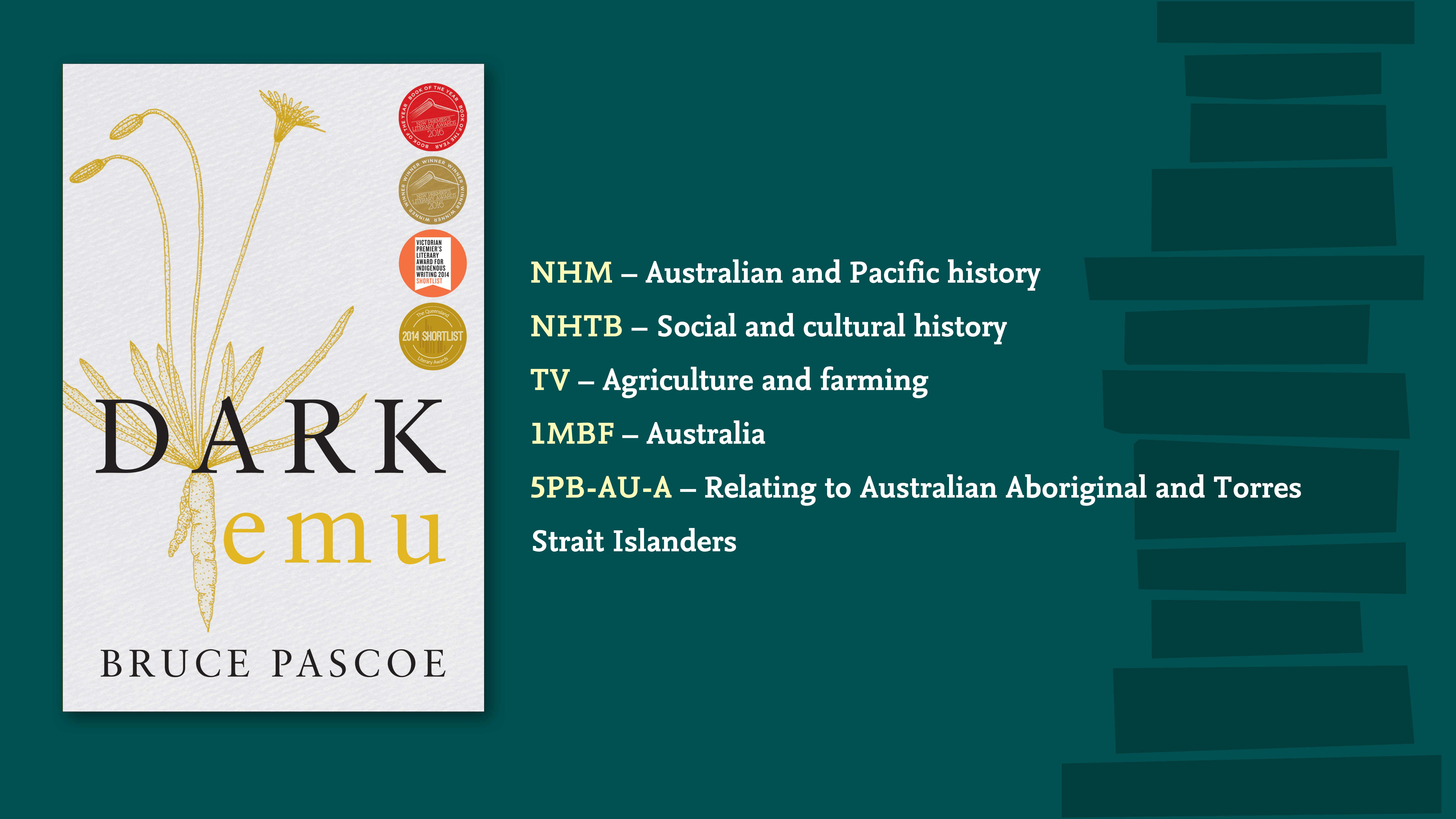 Picture of the Dark Emu book cover, alongside its Thema codes