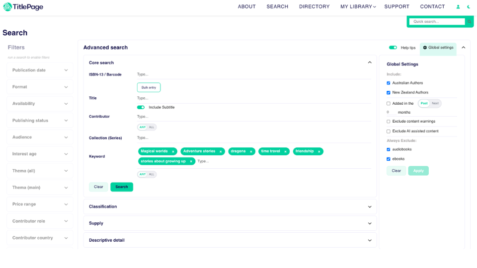 TitlePage search screen